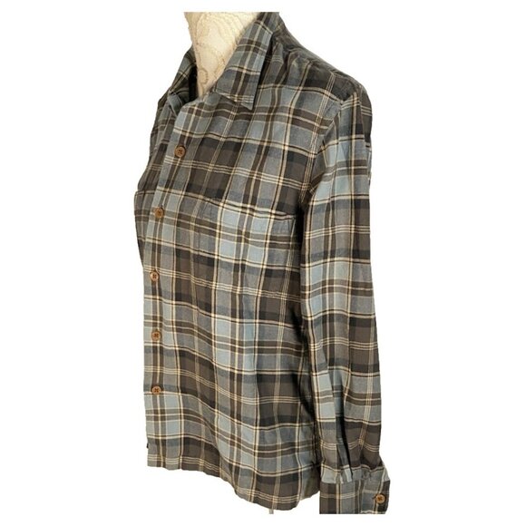 Vintage Polo Sport Ralph Lauren Shirt Womens sz M Blue Brown Plaid Cotton 90s - Picture 2 of 8